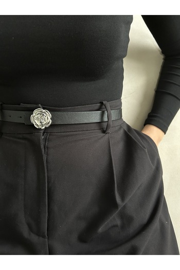 LİA KEMER Trace Rose Silver Buckle Model Women's Belt Waist Belt Coat Belt Dress Belt Trouser Belt