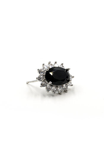 Sose Moda Black Sparkling Earrings with Zircon Stone Detail - Silver Color Anti Allergic Design