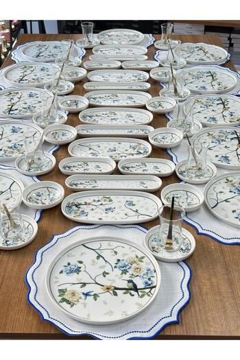 MD MİMOZA DEKOR Breakfast Set 82 Pieces for 12 Persons Fly / Porcelain / Tableware / Presentation