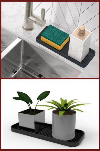 Flora 2 Adet Silikon Tezgah Üstü Altlık, Yağdanlık Sirkelik Sabunluk Altlığı + Kepçe Kaşık Matı 2’li Set