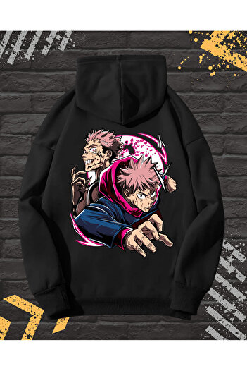 OEM - Men's Hoodie with Embroidery and Print, Jujutsu Kaisen, Cotton, Black, M INTL
