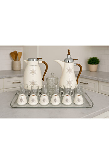 Radin Thermose Set Of 22Pieces 2Pc Thermose 6Tea Cups With 6soucers 6Cawa Cup 1Tray 1Sugar Bowl For Home