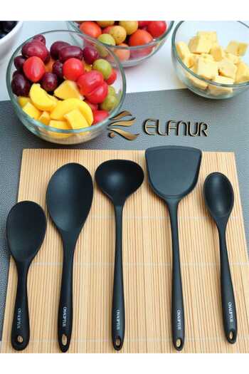 elfnur 5 Piece Heat Resistant Silicone Ladle Spatula Spoon Set (30-28-22-20 Cn