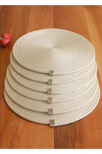 Wood Design American Service Runner 6-Piece Presentation Mat Set Knitted under Plate Fireproof Ticaretjet (Cream)