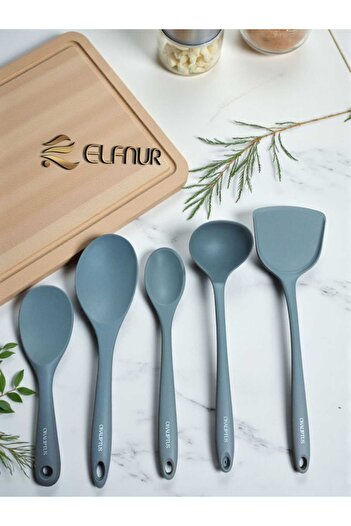 elfnur 5 Piece Heat Resistant Silicone Ladle Spatula Spoon Set (30-28-22-20 Cn