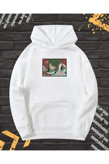 OEM - Men's Hoodie with Embroidery and Print, Izucu Midoriya, Cotton, White, L INTL