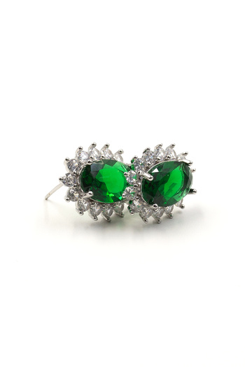 Sose Moda Green Sparkling Earrings with Zircon Stone Detail - Silver Color Anti Allergic Design