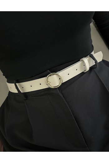 LİA KEMER Keen Round Gold Buckle Model Women's Belt Waist Belt Coat Belt Dress Belt Trouser Belt