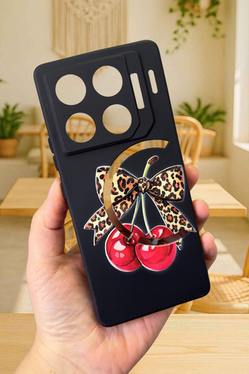Vip Case Infinix Gt 20 Pro Compatible Cherry Leopard Bow Patterned Silicone Shock-Absorbing Rubber Case277