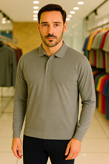 Maccali Men's Basic Casual Long Sleeve Polo Neck T-Shirt
