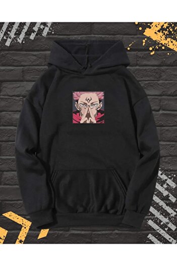 OEM - Men's Hoodie with Embroidery and Print, Jujutsu Kaisen, Cotton, Black, XXL INTL