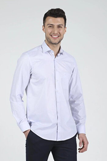 Daniel Bessi Long Sleeve Regular Fit Basic Filafil Cotton Light Gray Classic Pocket Men's Shirt