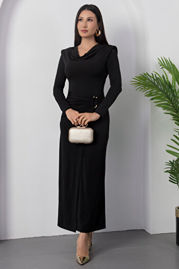 PULLIMM Degaje Collar Long Sleeve Buckled Padded Dress 2025-4359