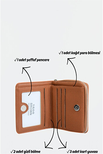 Mazel Design 1605 Genuine Leather Textured Women's Zippered Imported Wallet - Stylish, Compact, Card Holder Model
