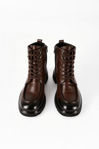 GIESTO Effective Lace-Up Leather Brown Boots