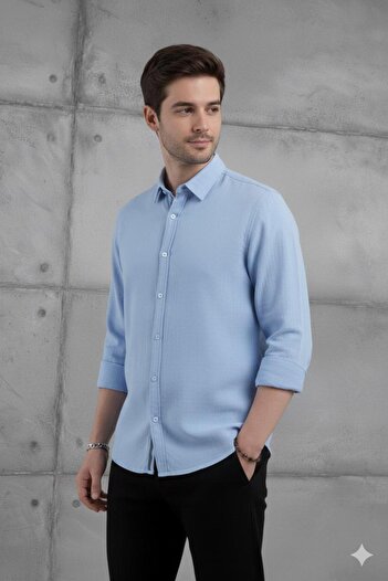NO 601 Baby Boy Blue Linen Muslin Shirt