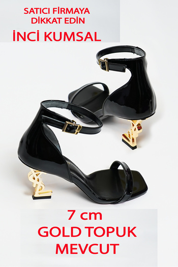 Emin Adım Black Patent Leather Gold (7cm) Heel Evening Shoes 7cm Heel