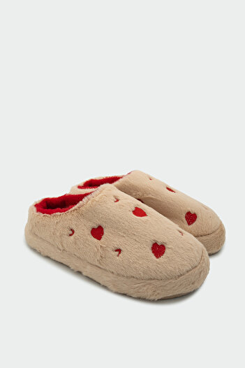 LAMİNTA Jupela Cream Heart Detailed Women's House Slippers