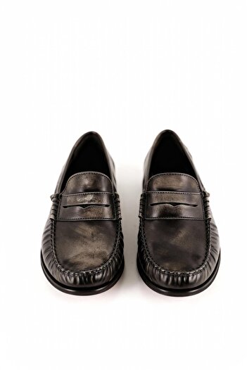 GIESTO Black Gray Effected Loafer Shoes