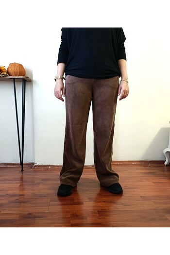 Butik Şans Elastic Waist Velvet Fabric Palazzo Trousers