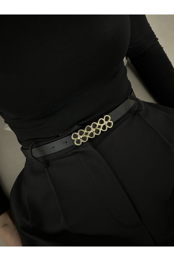 LİA KEMER Mythic Papatya Gold Buckle Model Women's Belt Waist Belt Coat Belt Dress Belt Trouser Belt