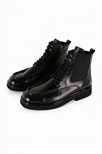 GIESTO Effective Lace-Up Leather Black Boots