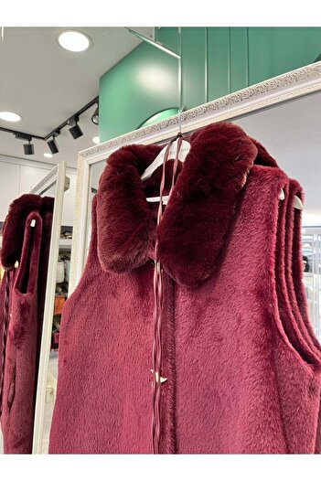MERAM BUTİK Vatkatex Fur Angora Vest - Bordo - 2