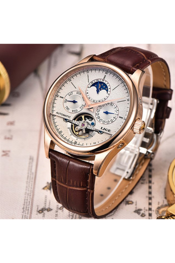 Lige Automatic mechanical watch, Lige, Elegant, Business, leather strap