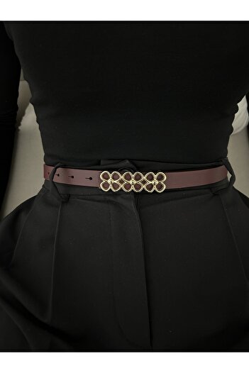 LİA KEMER Mythic Papatya Gold Buckle Model Women's Belt Waist Belt Coat Belt Dress Belt Trouser Belt