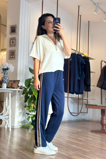 Unique Boutique Ecru Modal Fabric Polo Neck Half Zipper Closure Blouse