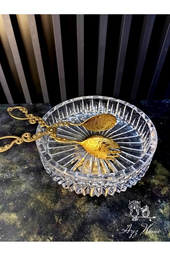 AYZ HOME Cut Crystal Gold Metal Stand Presentation Bowl 19 cm 100% Handmade