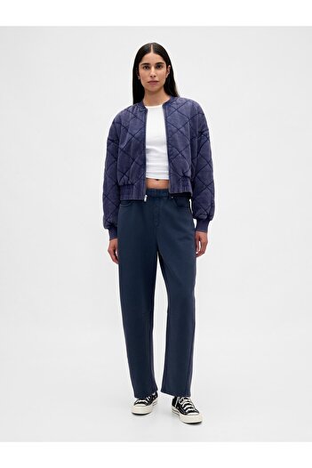 GAP Kadın Lacivert Heavyweight Fransız Havlu Kumaş Barrel Pantolon