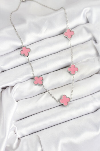 Mustran 316L Steel Chain Silver Pink Color Clover Women Necklace
