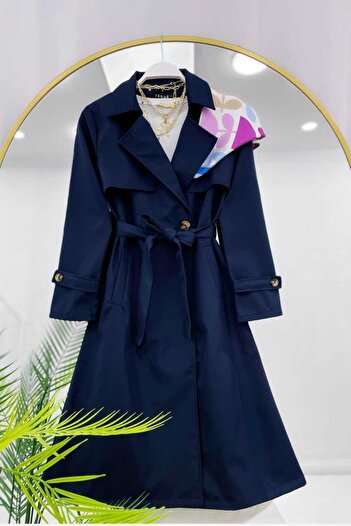 MODA VEDAT Double Buttoned Long Trench Coat with Windproof