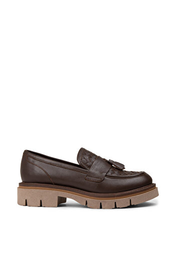 Deery Women's Genuine Leather Brown Tasseled Loafer