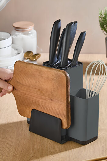 Orvila 4-in-1 Knife Holder Spoon Rest Cutting Board Stand Kitchen Countertop Upright Organizer