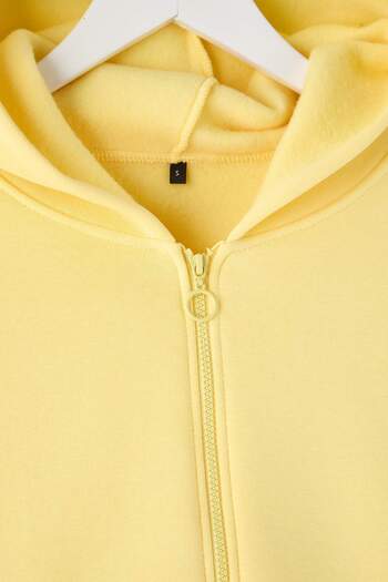 Trendyol Collection Light Yellow Zipper Hooded Relaxed Fit Crop Thick Inner Fleece Knitted Sweatshirt Twoaw20Sw0660
