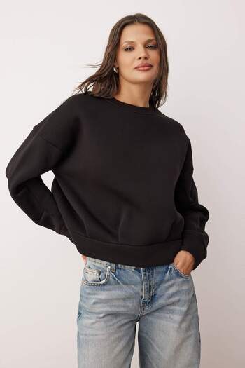 Trendyol Collection Μαύρο Oversize/Loose Fit Πλεκτό φούτερ με λεπτομέρεια ραφής με χοντρό φλις εσωτερικά TWOAW26SW00061