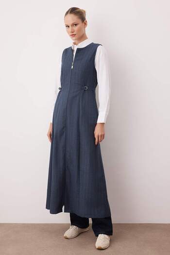 Trendyol Modest Anthracite Unlined Striped Woven Polyviscon Hijab Dress Tctaw26Eb00046