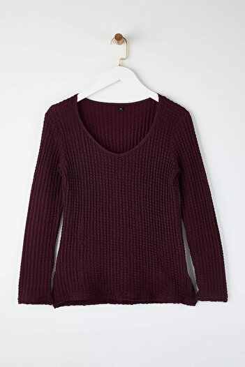 Trendyol Curve Burgundy Waffle Knit Plus Size Blouse