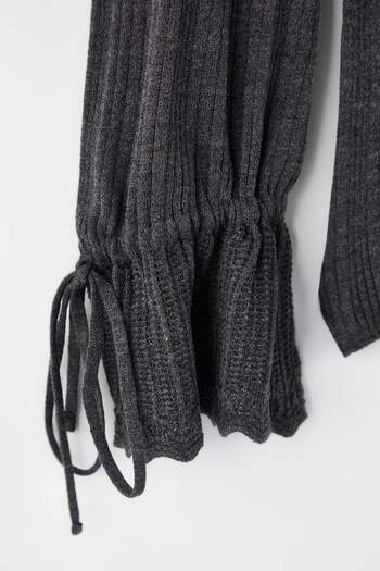 Trendyol Curve Anthracite Mercerized Look Ribbed Polo Neck Knitwear Cardigan Tbbaw26Av00032