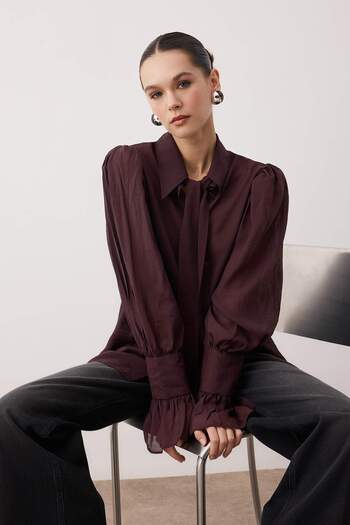 Trendyol Collection Brown Binding Detail Lightweight Transparent Soft Feel Boho Shirt Twoaw26Go00111
