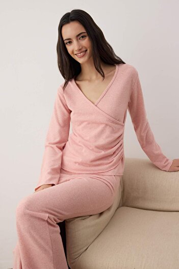 Trendyol Collection Dusty Rose Double Breasted Gathered Soft Tuşe Winter Knitted Pajama Set Thmaw26Pt00183