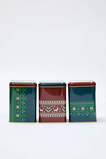 TRENDYOLMİLLA HOME New Year Themed 3-Piece Metal Storage Container 9X9X12Cm