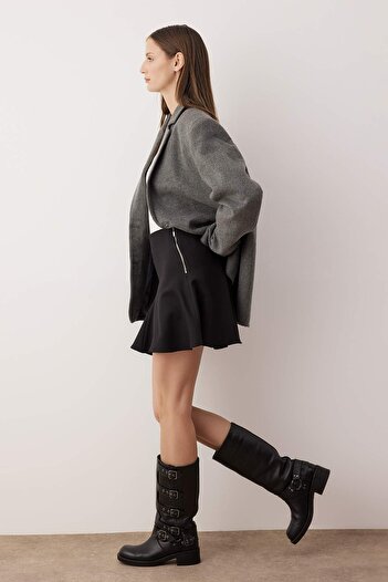 Trendyol Collection Чорна спідниця на блискавці з воланами Ткана міні-спідниця TWOAW26ET00101