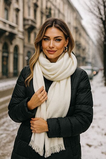 FELLMENS Unisex Ecru Thick Scarf Soft Shawl
