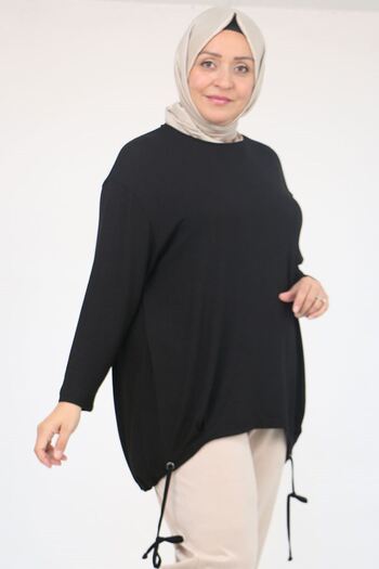 Eslina 58150 Plus Size Strawberry Tunic with Bird's Eye Detail - Black