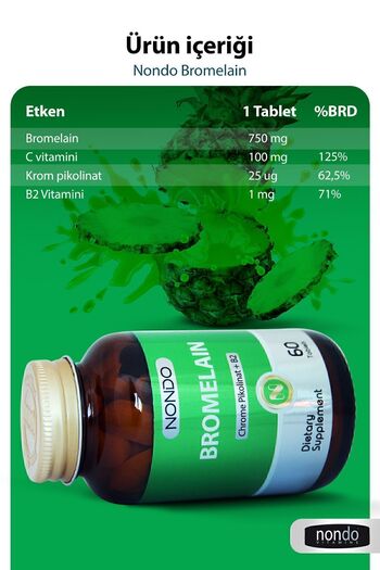 Nondo Bromelain 2400 Gdu 750Mg Chrome Picolinate 60 Tablets (Bromelian Pineapple Extract Chrome Picolinate B2)