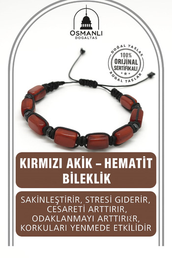 OSMANLI DOĞAL TAŞ Genuine Original Mossy Agate - Certified Hematite Natural Stone String Bracelet (Cornered Macrame Model)