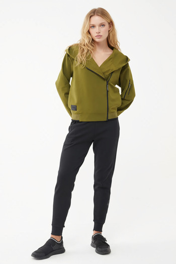 bilcee Women's Zippered Hooded Green Tracksuit Set with Arm Pockets 1523